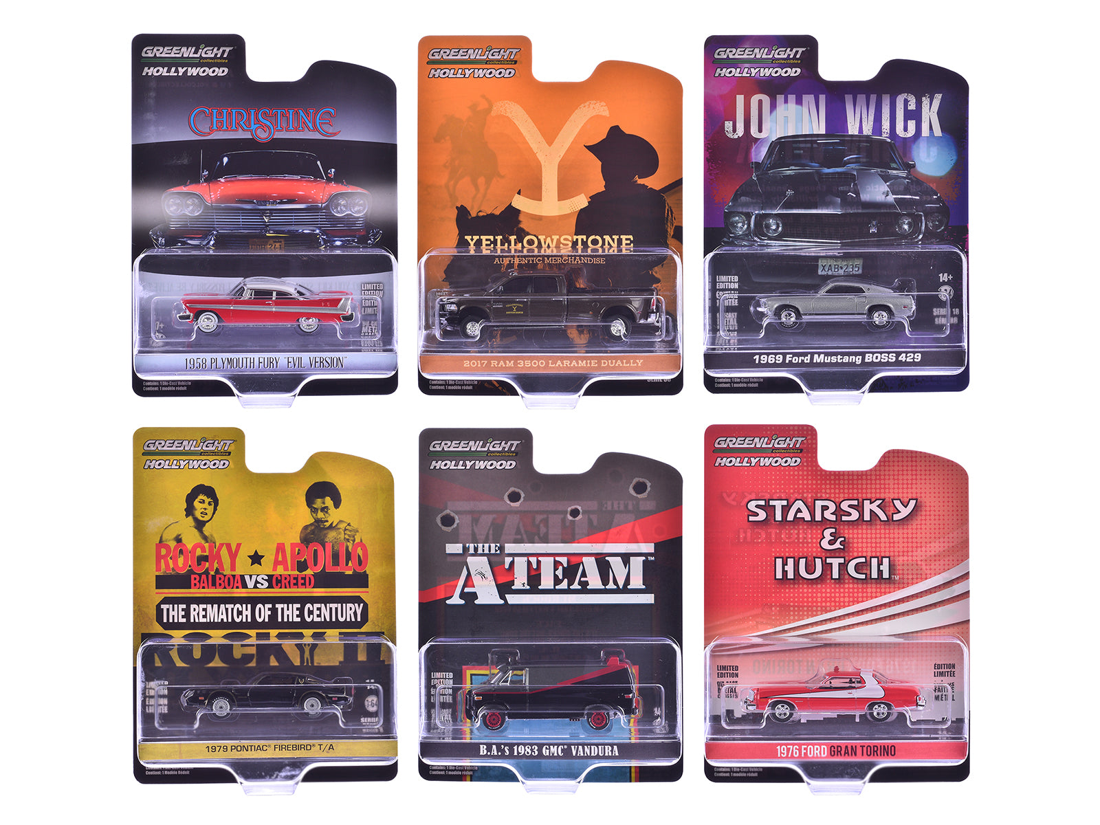 "Hollywood Greatest Hits" (2024) Set of 6 pieces 1/64 Diecast Model Cars by Greenlight
