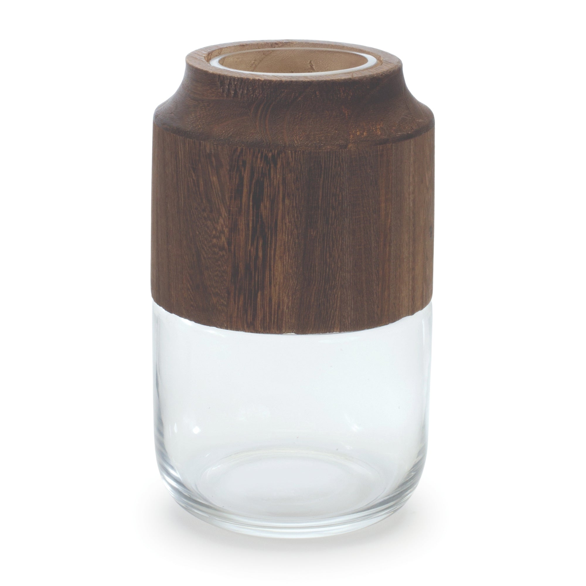 Sage Glass Vase with Wood Accent 9"H