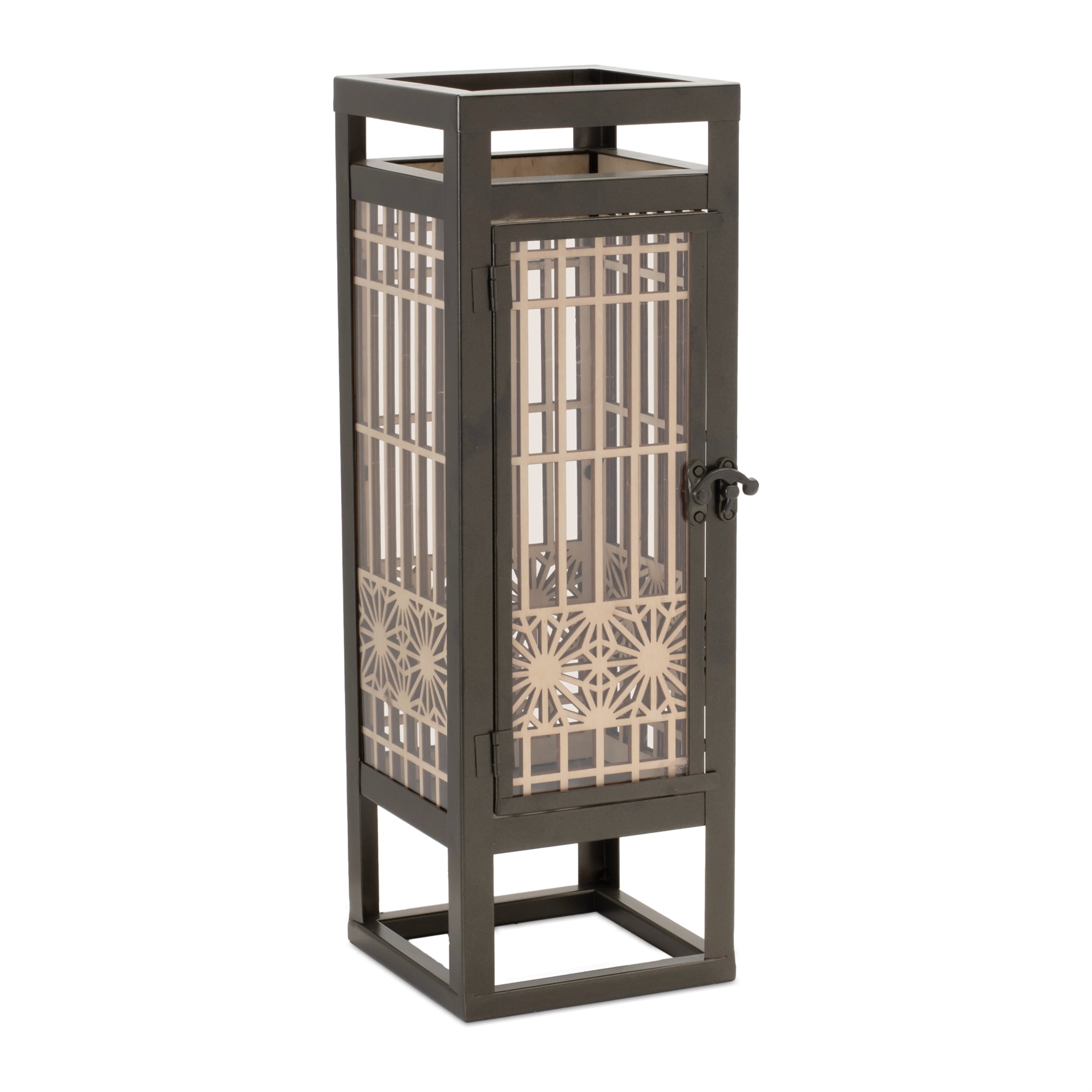 Cut Out Wood Candle Holder with Iron Frame 15"H