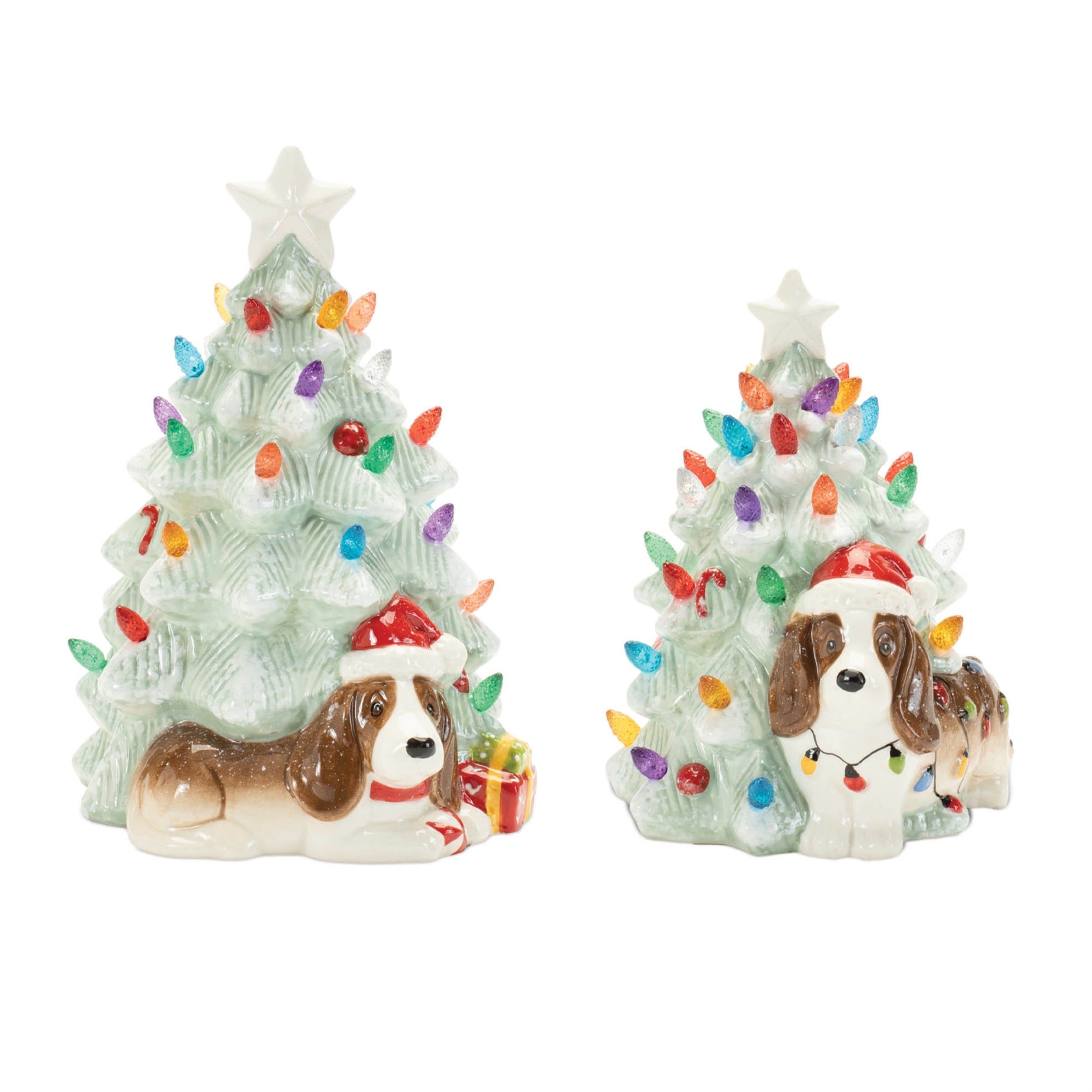 Ceramic Christmas Tree with Dog  (Set of 2)