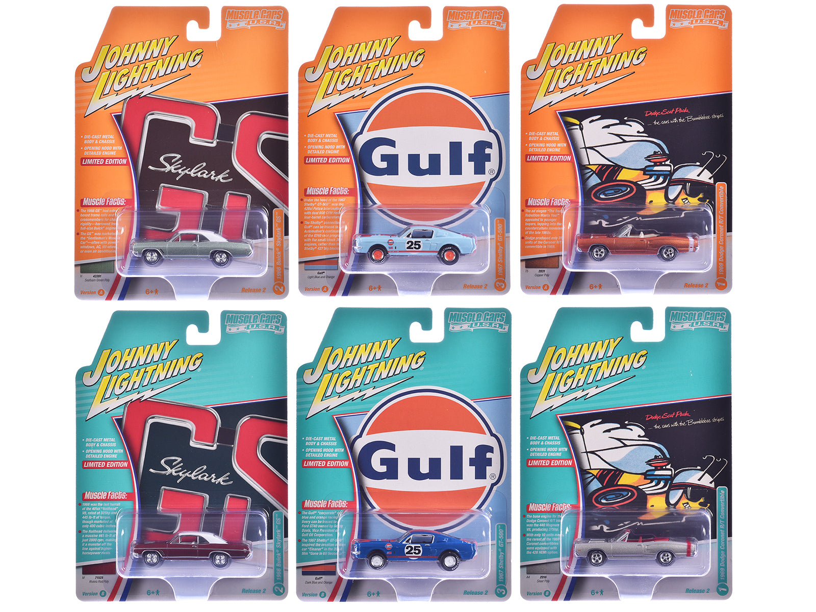 "Muscle Cars USA" 2025 Release 2 Set of 6 pieces 1/64 Diecast Model Cars by Johnny Lightning