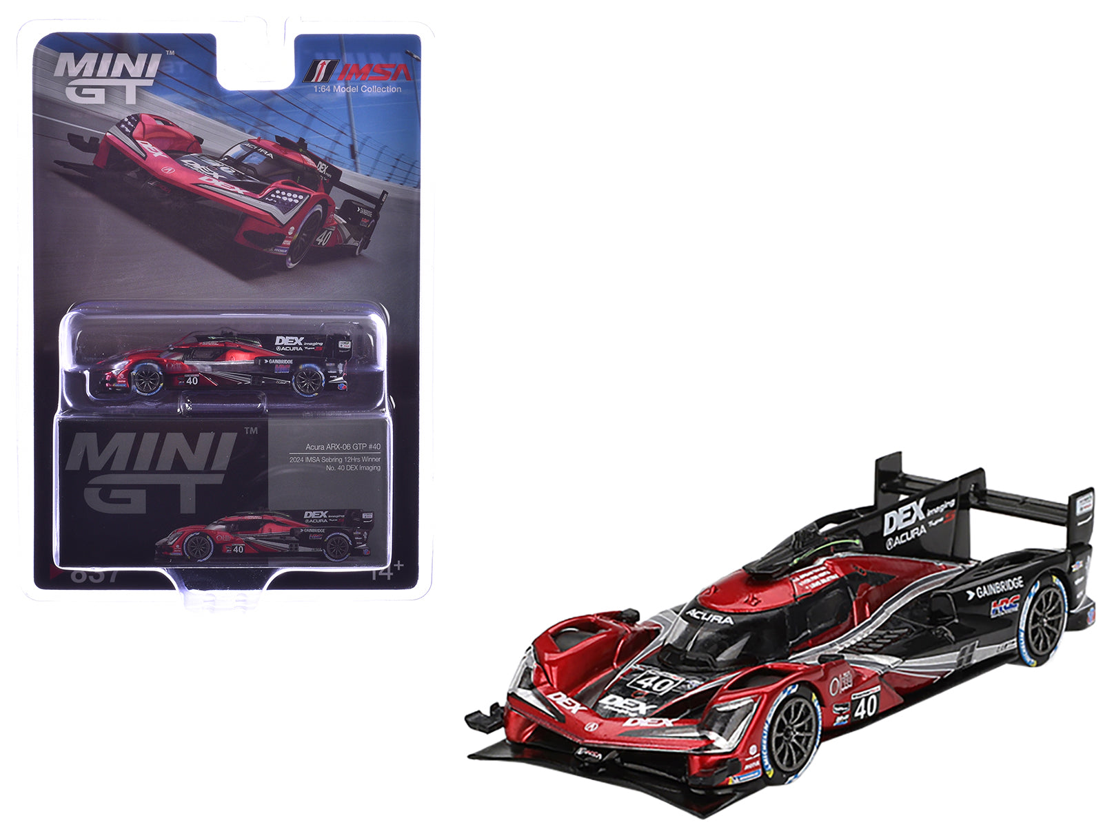 Acura ARX-06 GTP #40 Louis Deletraz - Colton Herta - Jordan Taylor "Wayne Taylor Racing with Andretti" Winner IMSA "12 Hours of Sebring" (2024) Limited Edition 1/64 Diecast Model Car by Mini GT